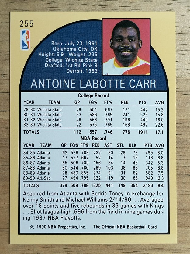 1990-91 Hoops #255 Antoine Carr