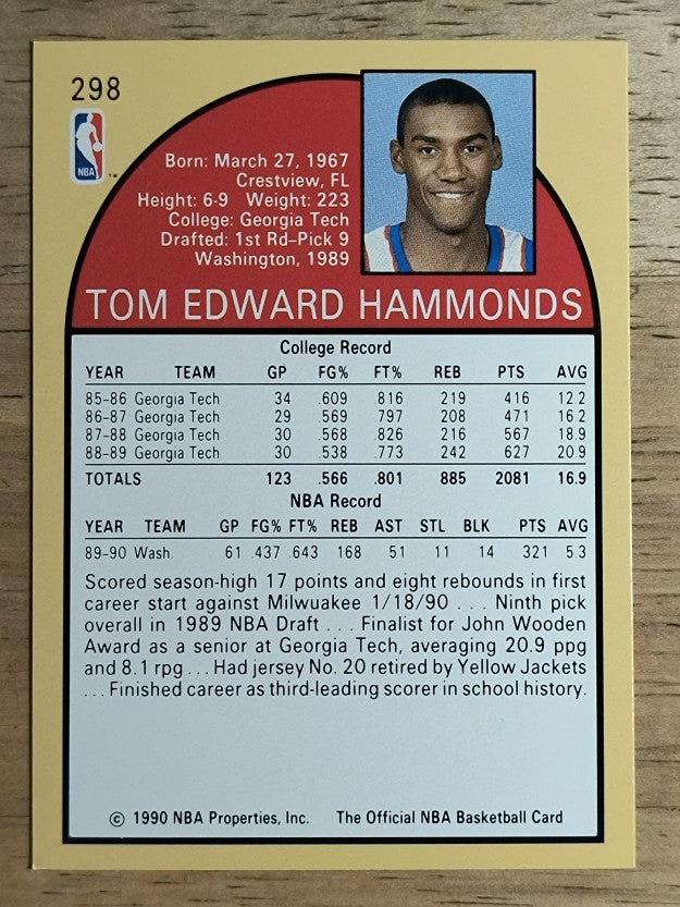 1990-91 Hoops #298B Tom Hammonds RC/Rookie logo on front