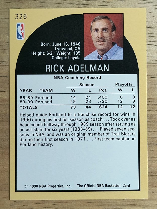 1990-91 Hoops #326 Rick Adelman CO