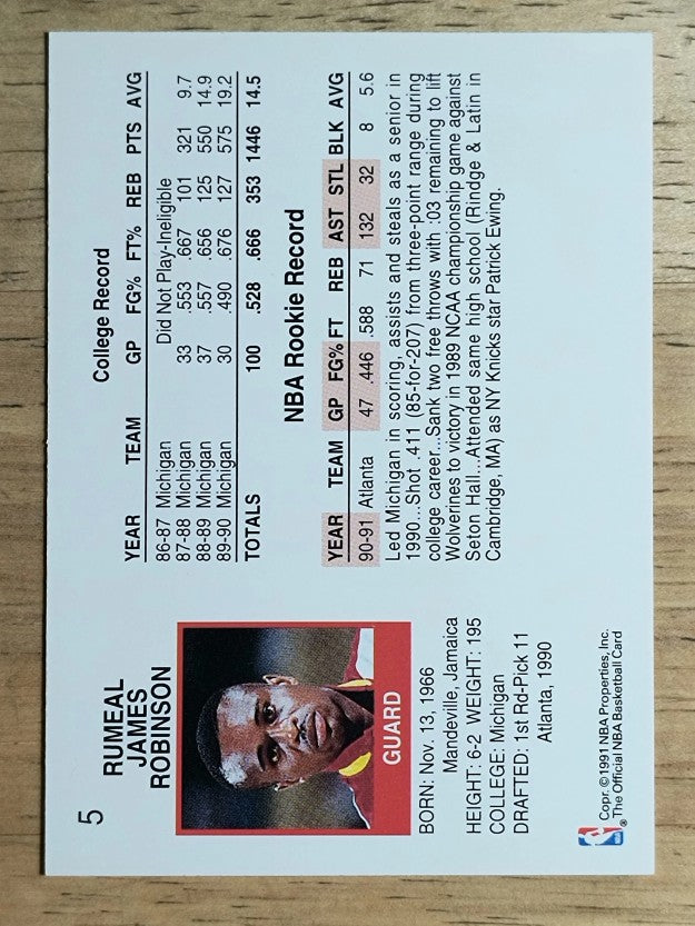 1991-92 Hoops #5 Rumeal Robinson