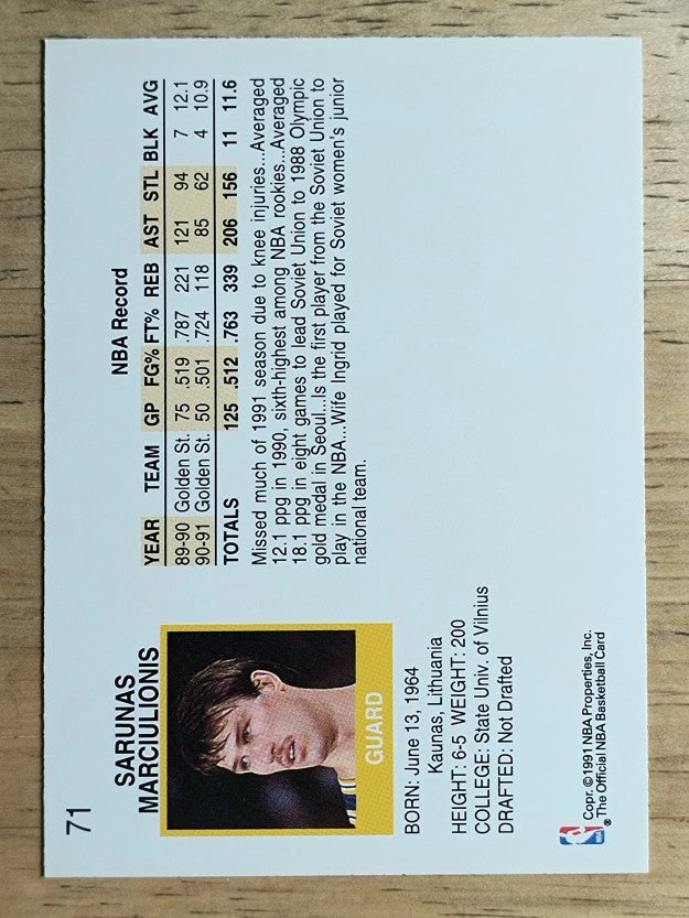 1991-92 Hoops #71 Sarunas Marciulionis
