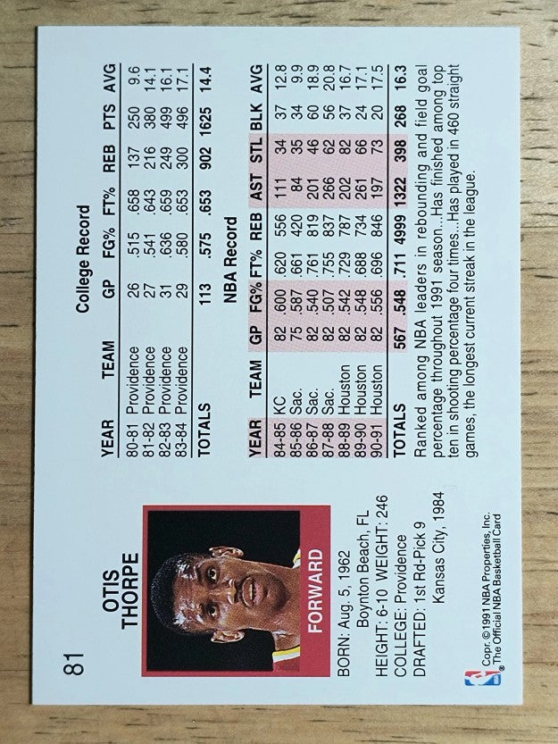 1991-92 Hoops #81 Otis Thorpe