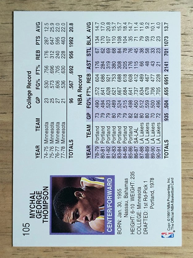 1991-92 Hoops #105 Mychal Thompson