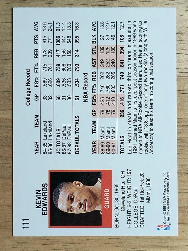 1991-92 Hoops #111 Kevin Edwards