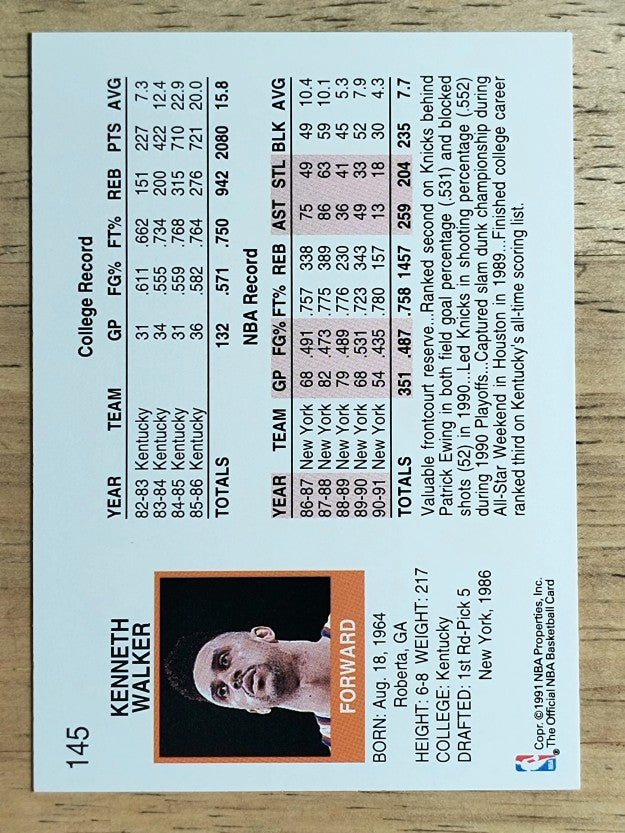 1991-92 Hoops #145 Kenny Walker