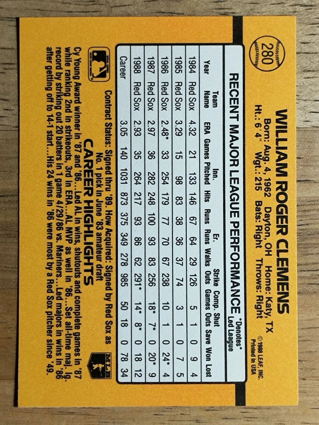 1989 Donruss #280 Roger Clemens