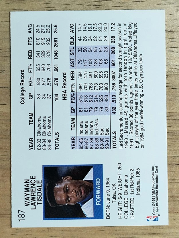 1991-92 Hoops #187 Wayman Tisdale