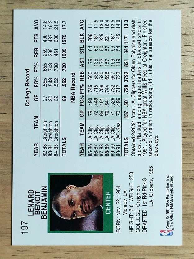 1991-92 Hoops #197 Benoit Benjamin
