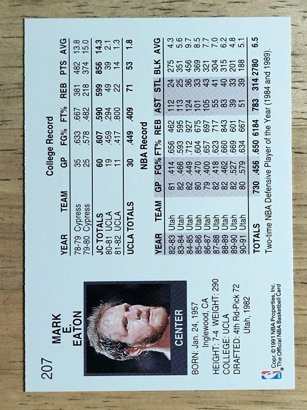 1991-92 Hoops #207 Mark Eaton