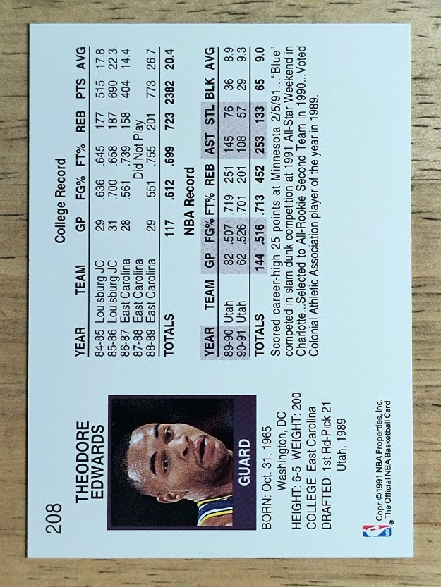 1991-92 Hoops #208 Blue Edwards