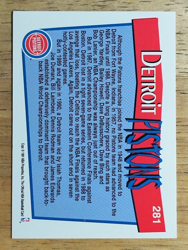 1991-92 Hoops #281 Detroit Pistons TC