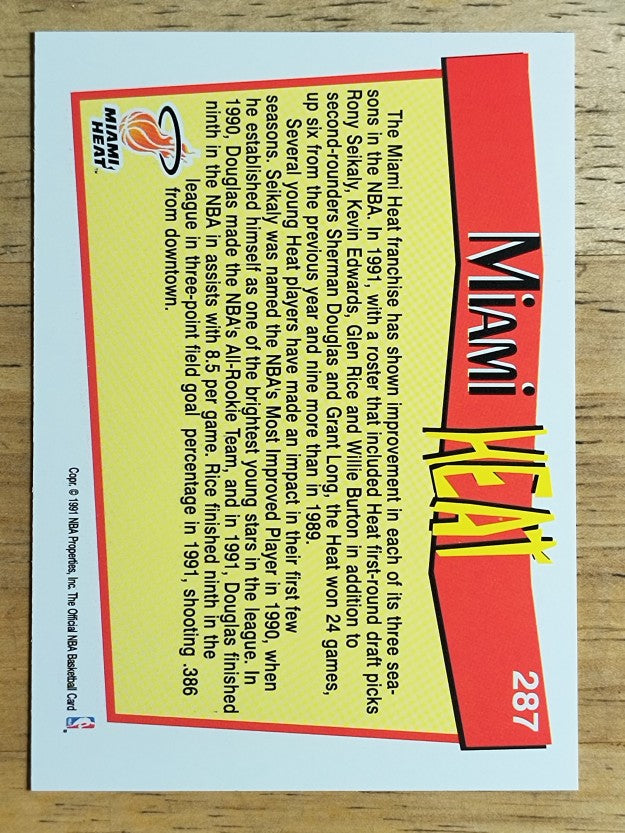 1991-92 Hoops #287 Miami Heat TC