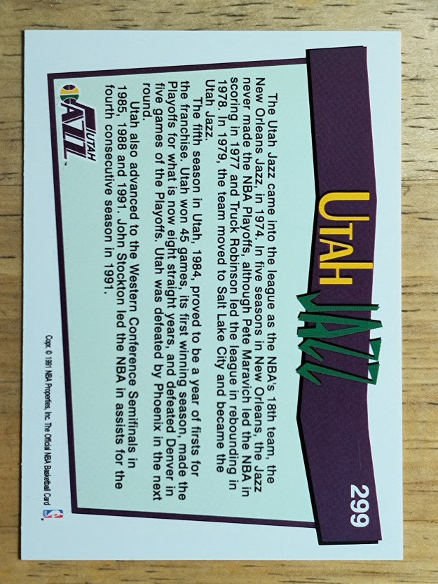 1991-92 Hoops #299 Utah Jazz TC