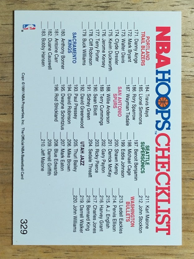 1991-92 Hoops #329 Checklist 2