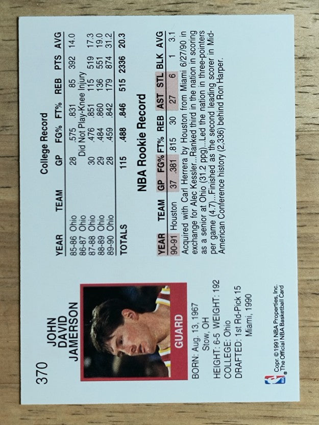 1991-92 Hoops #370 Dave Jamerson