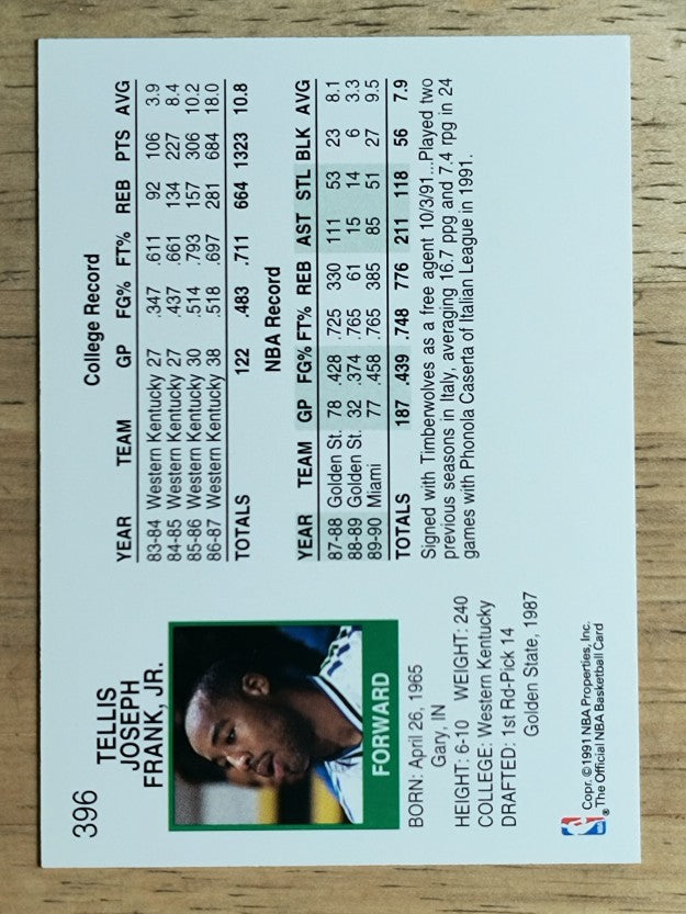 1991-92 Hoops #396 Tellis Frank