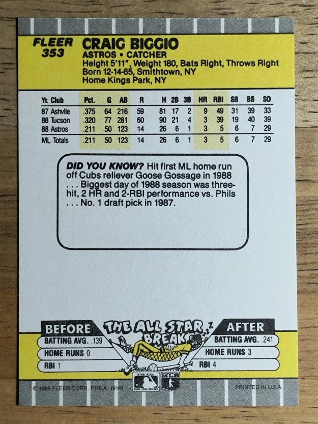 1989 Fleer #353 Craig Biggio RC