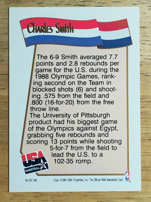 1991-92 Hoops #574 Charles Smith USA