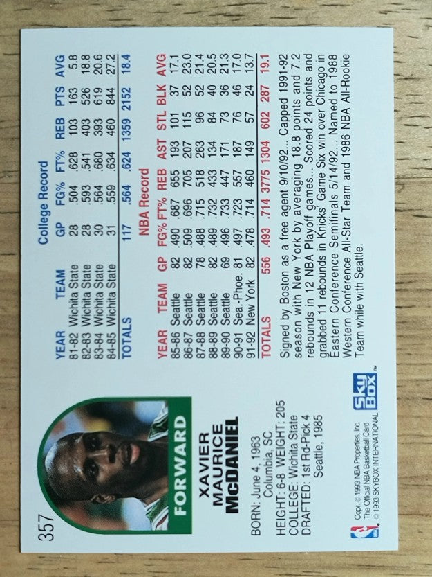 1992-93 Hoops #357 Xavier McDaniel
