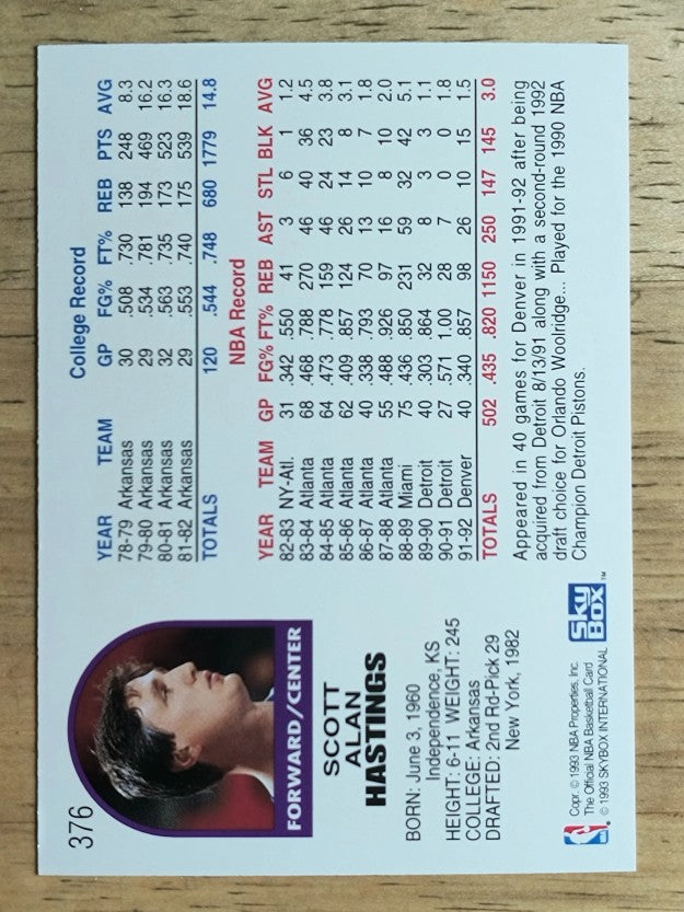 1992-93 Hoops #376 Scott Hastings