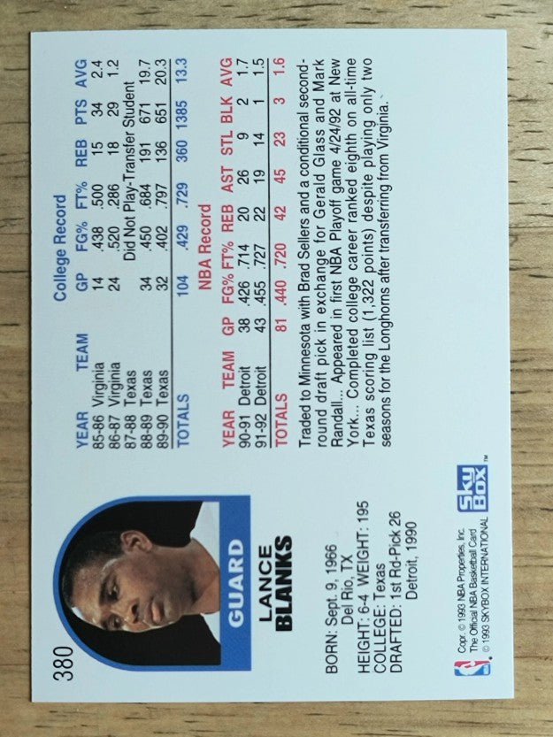 1992-93 Hoops #380 Lance Blanks