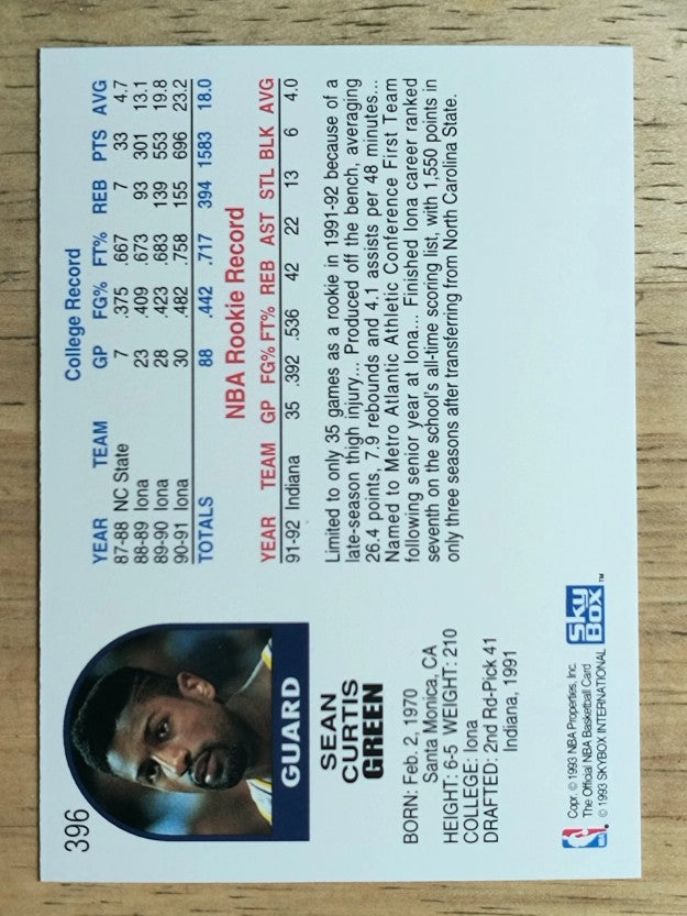 1992-93 Hoops #396 Sean Green