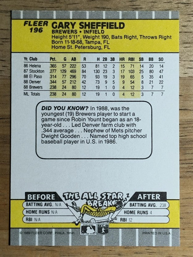 1989 Fleer #196 Gary Sheffield RC