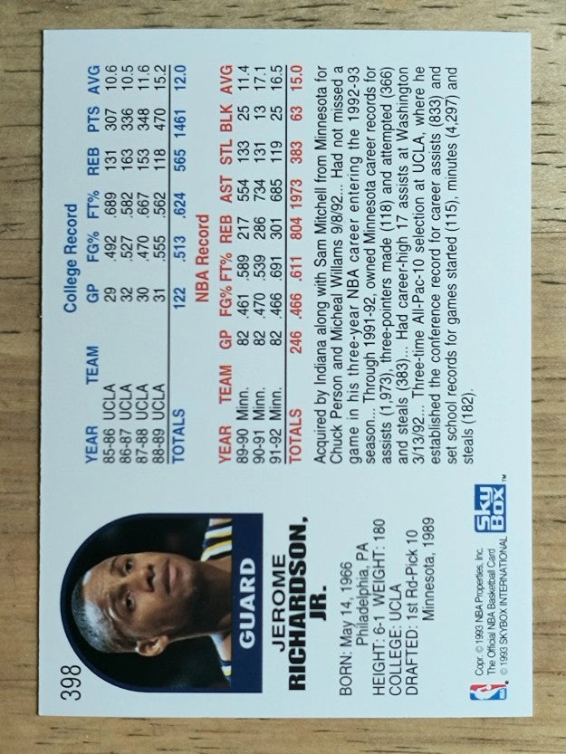 1992-93 Hoops #398 Pooh Richardson