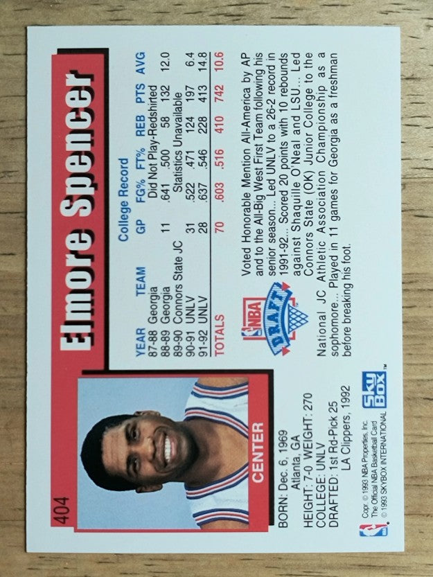 1992-93 Hoops #404 Elmore Spencer RC
