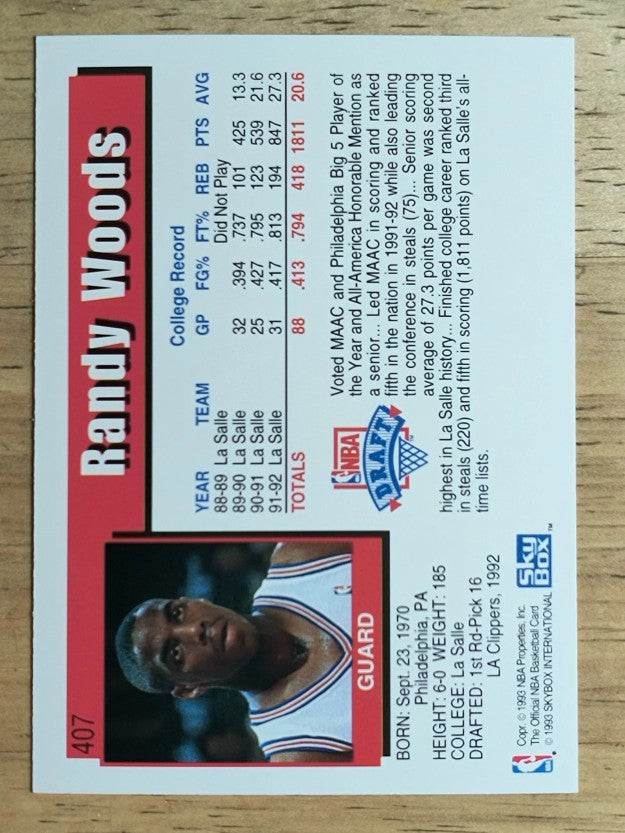 1992-93 Hoops #407 Randy Woods RC