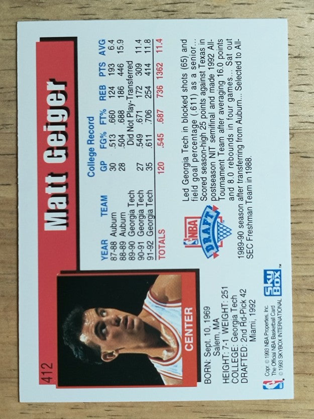1992-93 Hoops #412 Matt Geiger RC