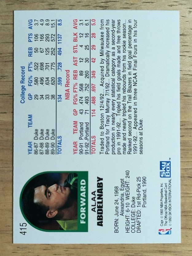1992-93 Hoops #415 Alaa Abdelnaby