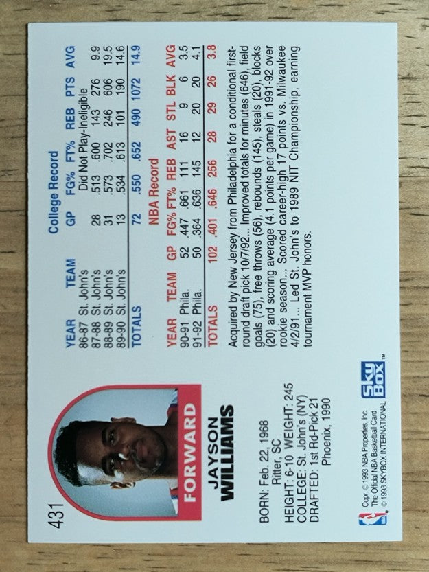 1992-93 Hoops #431 Jayson Williams