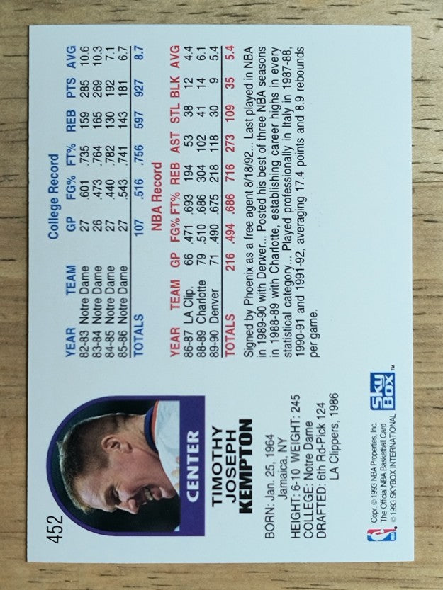 1992-93 Hoops #452 Tim Kempton