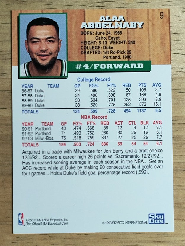1993-94 Hoops #9 Alaa Abdelnaby