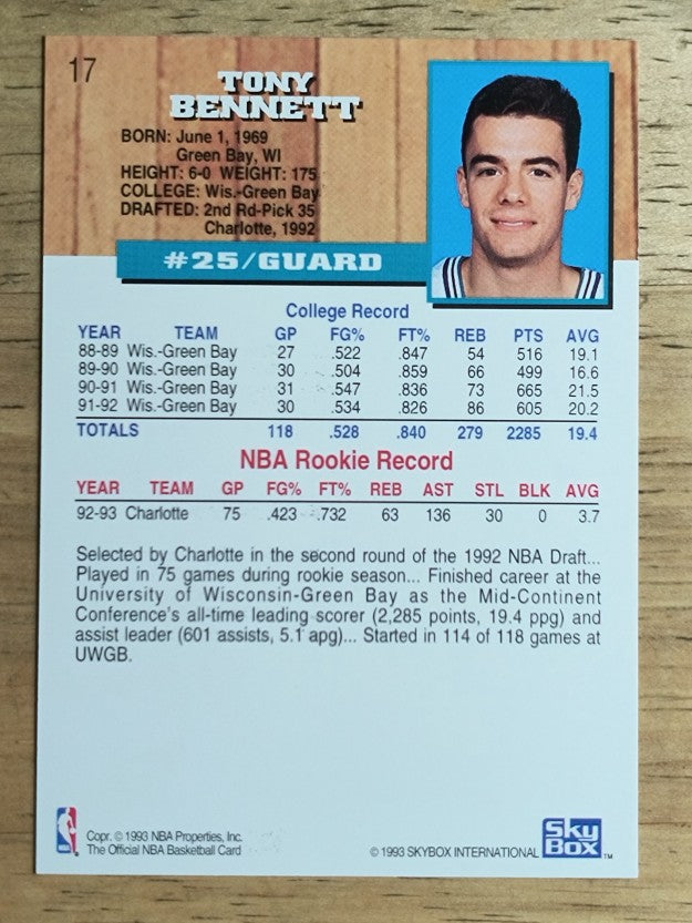 1993-94 Hoops #17 Tony Bennett