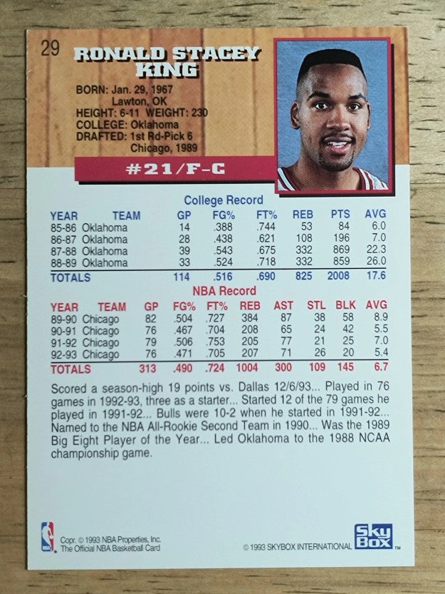 1993-94 Hoops #29 Stacey King