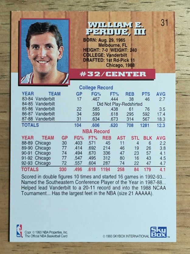 1993-94 Hoops #31 Will Perdue