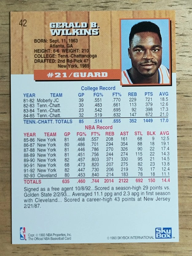 1993-94 Hoops #42 Gerald Wilkins