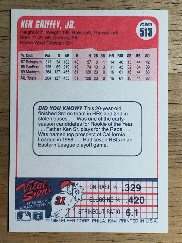1990 Fleer #513 Ken Griffey Jr.