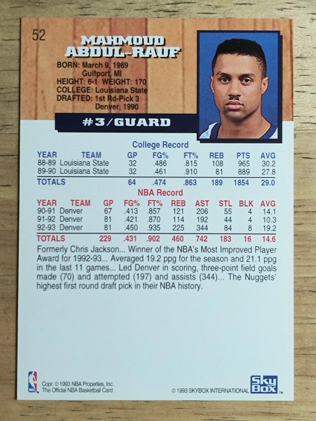 1993-94 Hoops #52 Mahmoud Abdul-Rauf