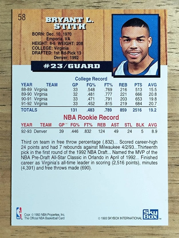 1993-94 Hoops #58 Bryant Stith