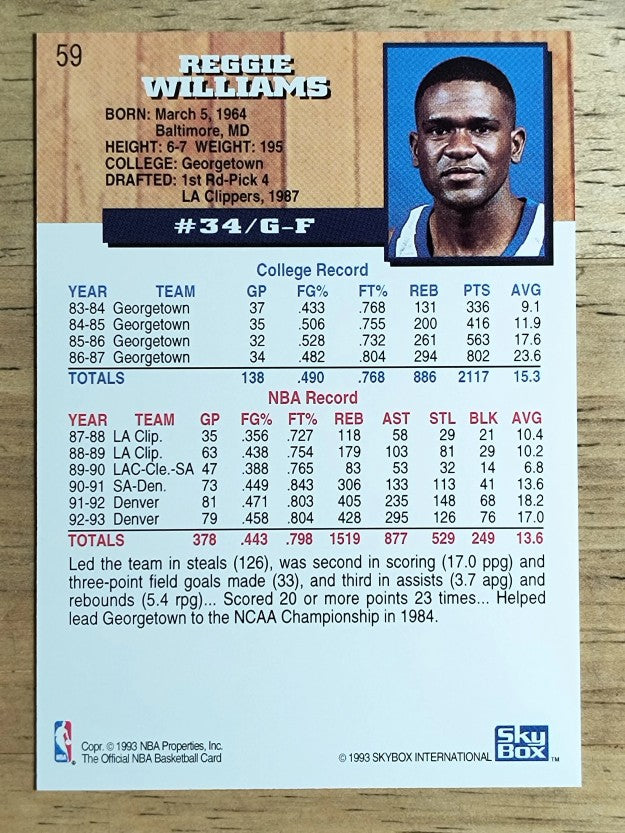 1993-94 Hoops #59 Reggie Williams