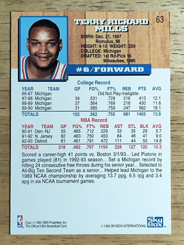 1993-94 Hoops #63 Terry Mills