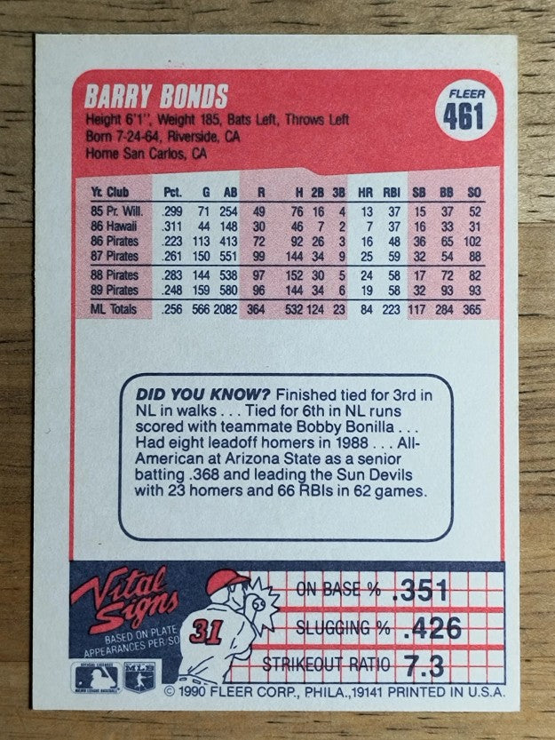 1990 Fleer #461 Barry Bonds