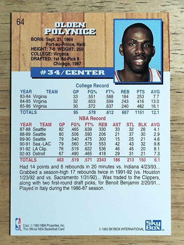 1993-94 Hoops #64 Olden Polynice