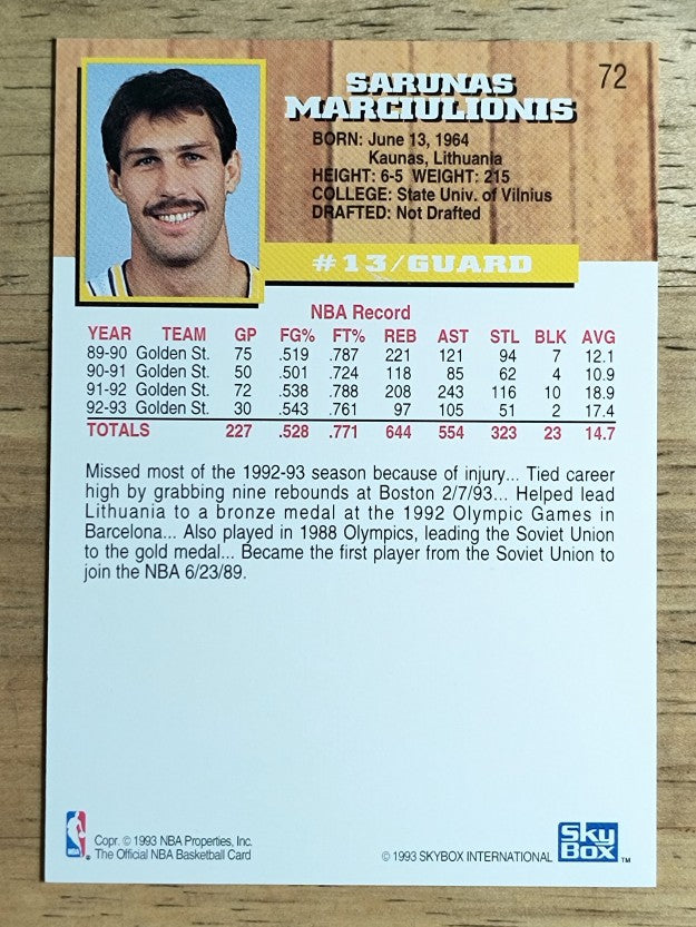 1993-94 Hoops #72 Sarunas Marciulionis