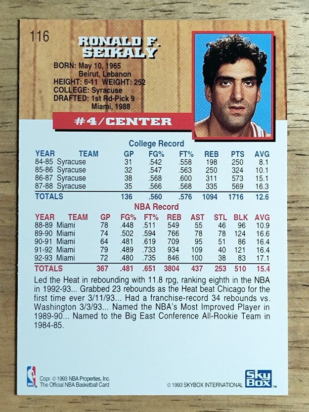 1993-94 Hoops #116 Rony Seikaly
