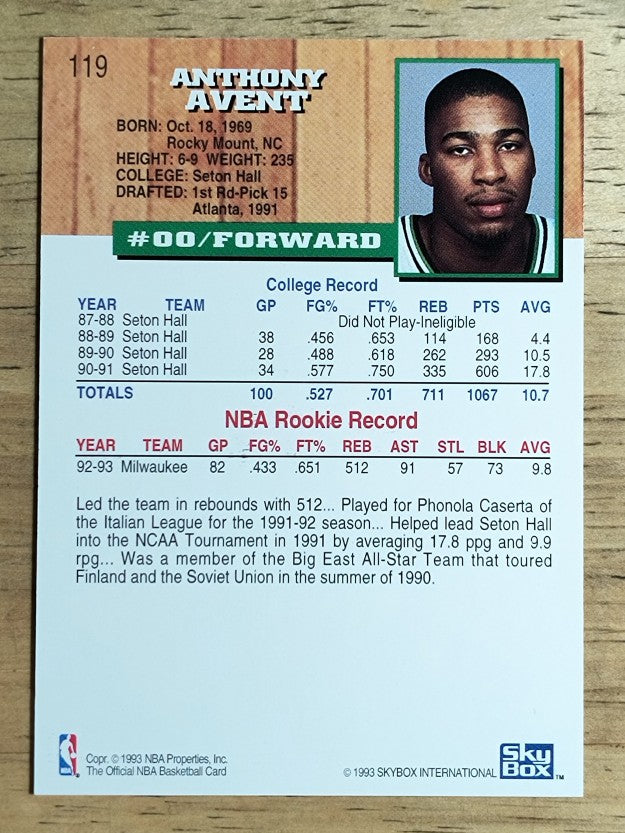 1993-94 Hoops #119 Anthony Avent