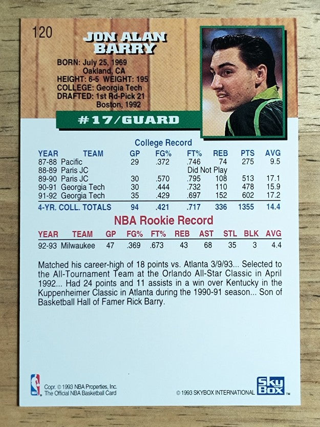 1993-94 Hoops #120 Jon Barry